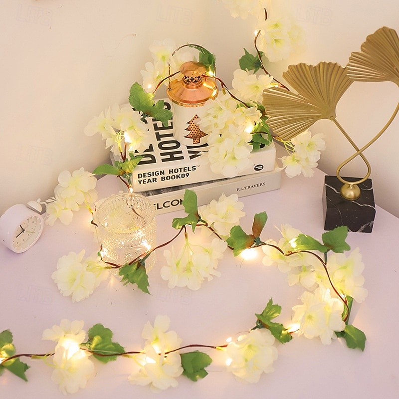 Christmas Wedding Holiday Party Hydrangea Rattan Leaf String Lights Garland Lights Battery Powered 2m 20LEDs New Year Home Garden Party Balcony Bedroom Yard Decoration2