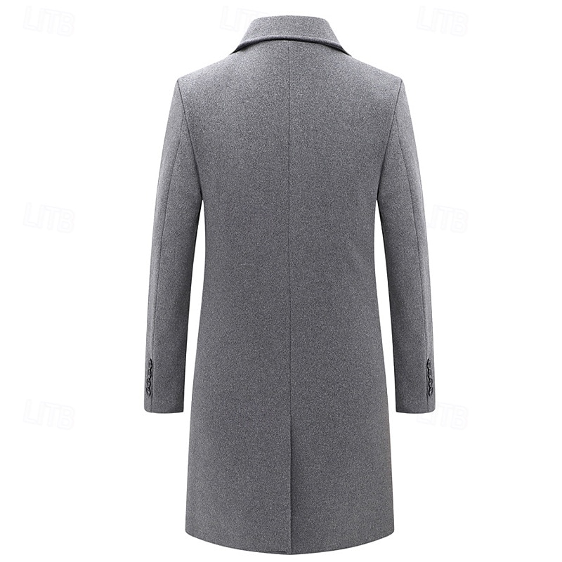 Men's Winter Coat Wool Coat Overcoat Outdoor Daily Wear Fall & Winter Polyester Thermal Warm Outerwear Clothing Apparel Fashion Streetwear Plain Pocket Lapel Double Breasted3