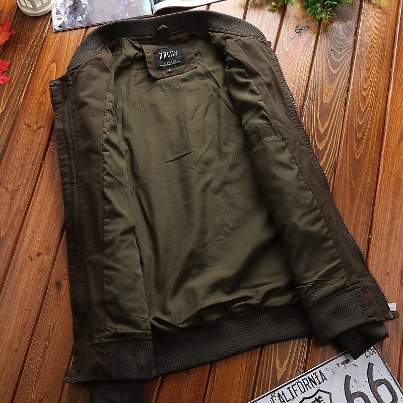 Men's Bomber Jacket Cargo Jacket Military Jacket Daily Vacation Warm Pocket Fall & Winter National Flag Fashion Classic Stand Collar Regular Black Khaki Army Green Jacket4