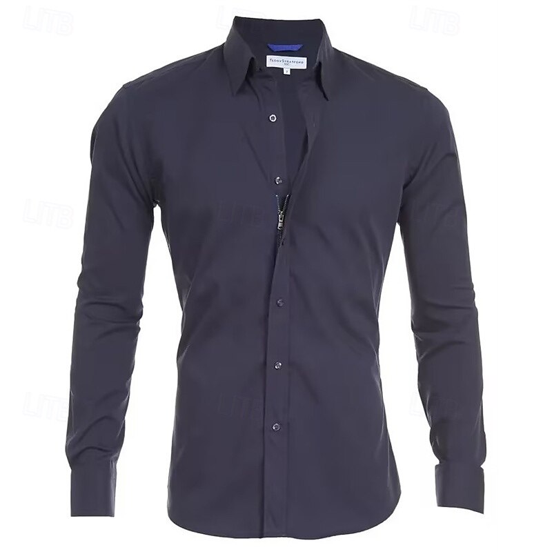 Men's Shirt Dress Shirt Button Up Shirt Plain Wedding Party Black White Pink Navy Blue Long Sleeve Lapel Spring &  Fall Clothing Apparel3