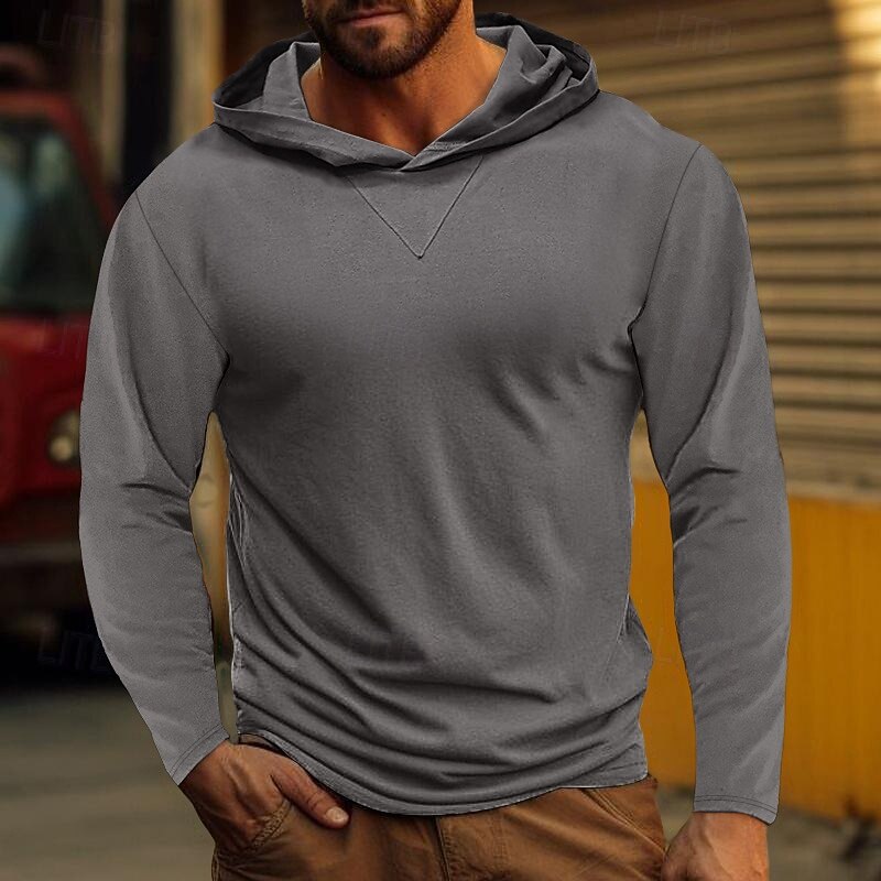 95% Cotton Men's T shirt Tee Hoodie Solid Color Hooded Normal Outdoor Home Long Sleeve Hooded Clothing Apparel Traditional / Vintage Tee2