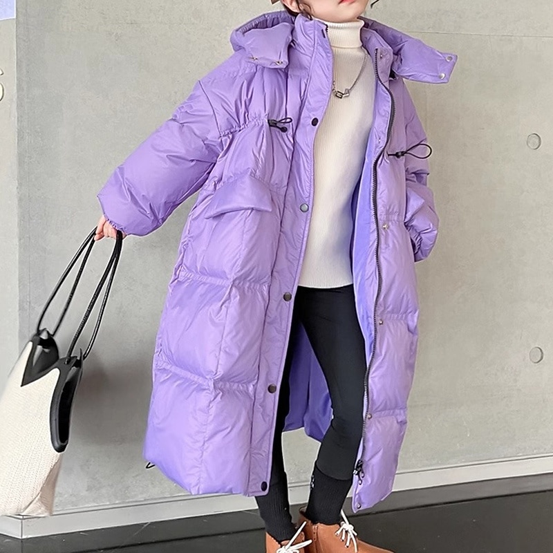 Kids Girls' Down Coat Puffer Jacket Solid Color Fashion Pocket School Coat Outerwear 4-12 Years Fall Black4