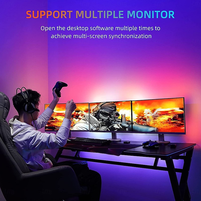 Smart Monitor Backlight Strip, RGBIC Addressable Dream Color LED Strip Light Syncs with Screen Display for Computer and TV, Colorful E-Sports Ambient Lighting, 30 LED Beads/Meter for Enhanced Gaming Experience2