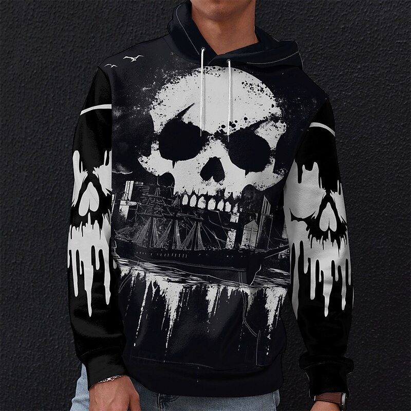 Men's Graphic Dark Hoodie Hoodies Sweatshirt Vacation Daily Long Sleeve Hooded Vacation Sports Outdoor Going out Black Printing Winter Spring &  Fall Designer4