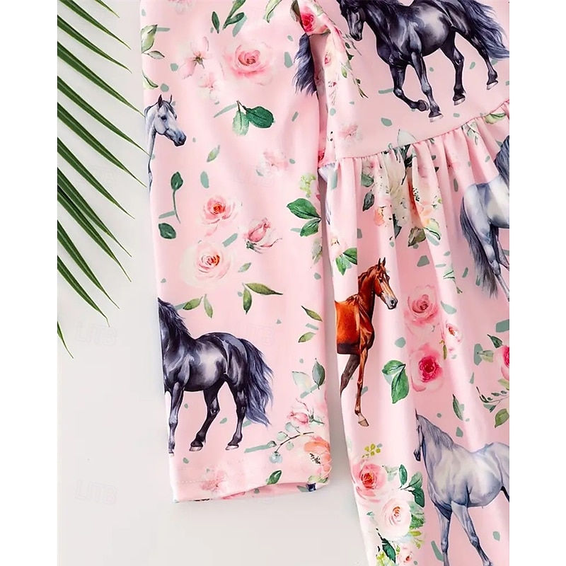 Girls' 3D Graphic Horse Dress Long Sleeve Summer Spring Vacation Daily Holiday Beautiful Sweet Kids 4-12 Years Casual Dress A Line Dress Knee-length Regular Fit2