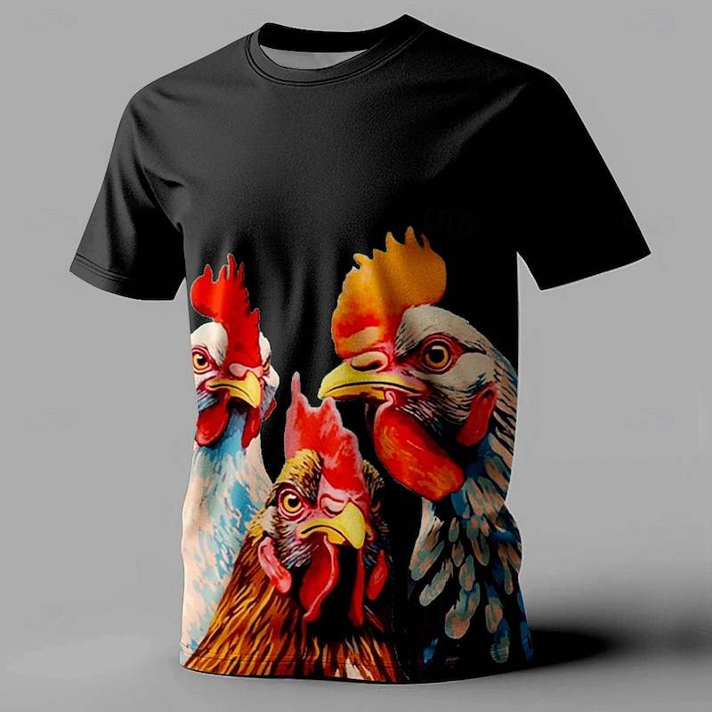 Men's Rooster T Shirt Short Sleeve T shirt 3D Print Crew Neck Shirt Fashion Athleisure Street Sports Outdoor Black White Red Summer Spring Clothing Apparel S M L XL XXL XXXL2