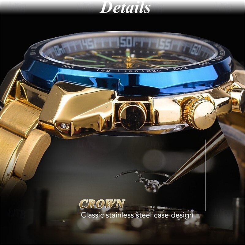 Winner Top Brand Automatic Mechanical Gold Watch Men Big Case Luxury Skeleton Luminous Military Business Blue Waterproof Watch4