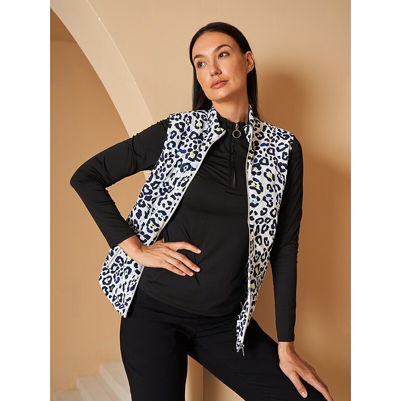 Women's Golf Jacket Black White Sleeveless Vest / Gilet Ladies Golf Attire Clothes Outfits Wear Apparel4