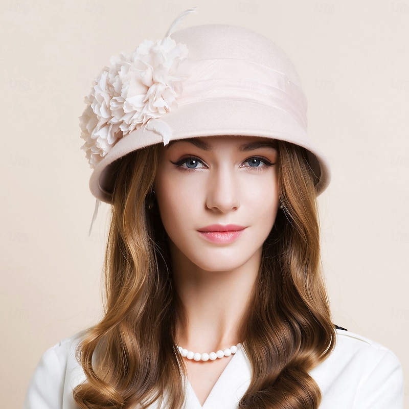 Hats 100% Wool Fedora Hat Wedding Ladies Day Elegant British With Feather Lace Side Headpiece Headwear