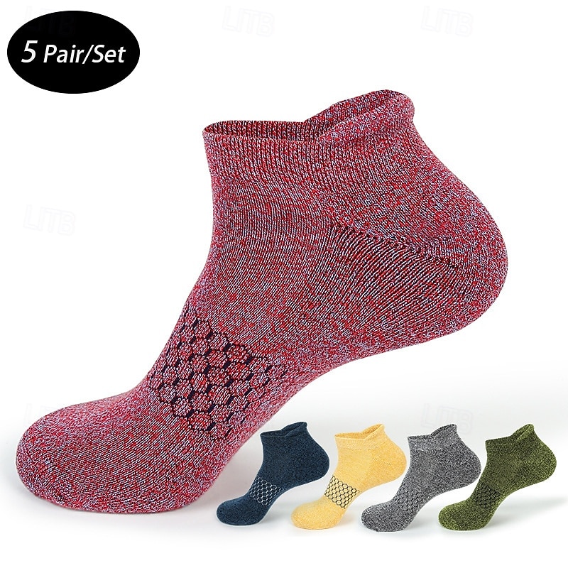 Men's 5 Pairs Multi Packs Socks Ankle Socks Low Cut Socks Casual Socks Yellow Red Color Plain Sports & Outdoor Daily Vacation Basic Medium Spring Fall Fashion Casual