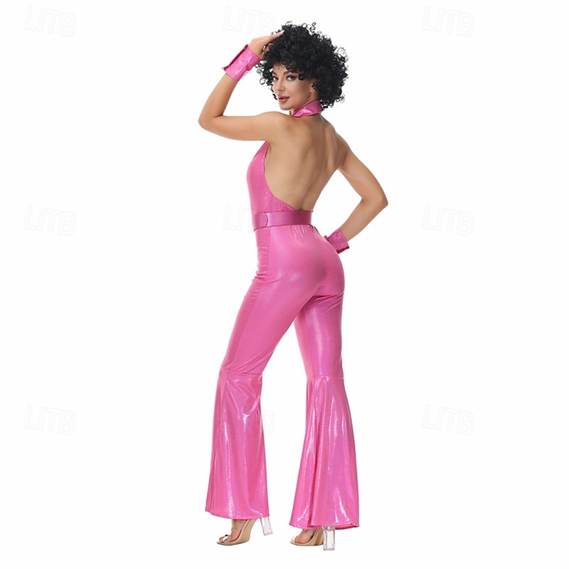 Vintage Inspired 1970s Hip Hop Masquerade Sleeveless Disco Solid Color Jumpsuits Halter Neck Fancy Dress Women's Carnival Costume Halloween Carnival Masquerade Casual Daily Party / Cocktail Pride2