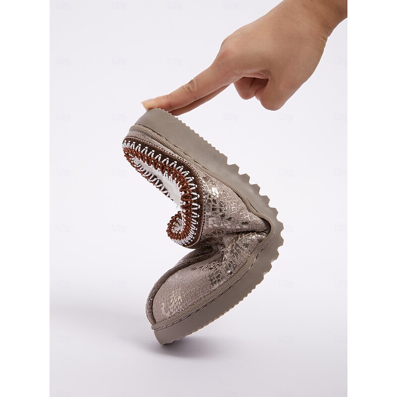 Women's Cozy Faux Fur-Lined Slippers with Snakeskin Pattern and Flexible Sole, Perfect for Indoor Winter Comfort3