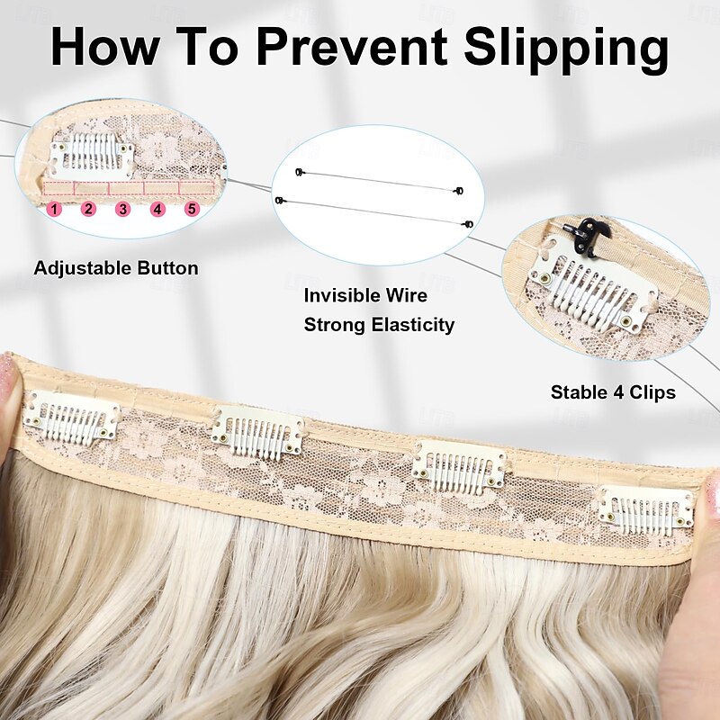 Invisible Wire Hair Extensions  Secret Hair Extensions with Adjustable 4 Clips Soft Transparent Lace Natural Long Wavy Hair Extensions for Women4