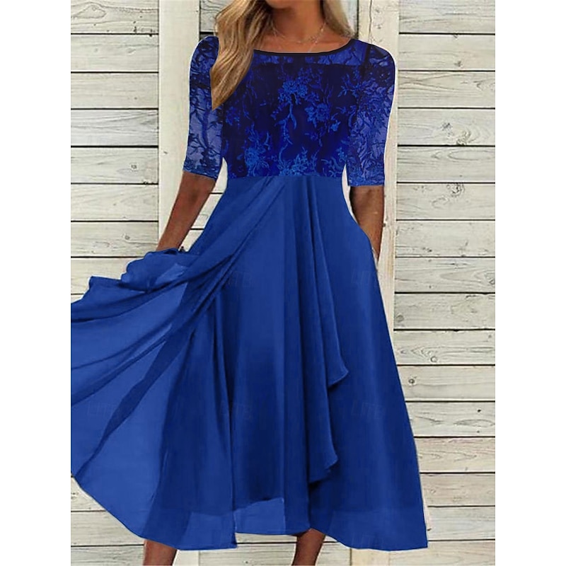 Women's Maxi Dress Lace Dress Cocktail Dress Wedding Guest Dress Chiffon Dress Elegant Formal Work Cocktail Party Regular Fit Half Sleeve Crew Neck Dark Green Purple Gold Green Summer Fall2