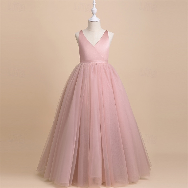Kids Girls' Party Dress Solid Color Sleeveless Performance Birthday Tie Knot Beautiful Sweet Polyester Maxi Party Dress Swing Dress A Line Dress Summer 4-12 Years White Pink Red2