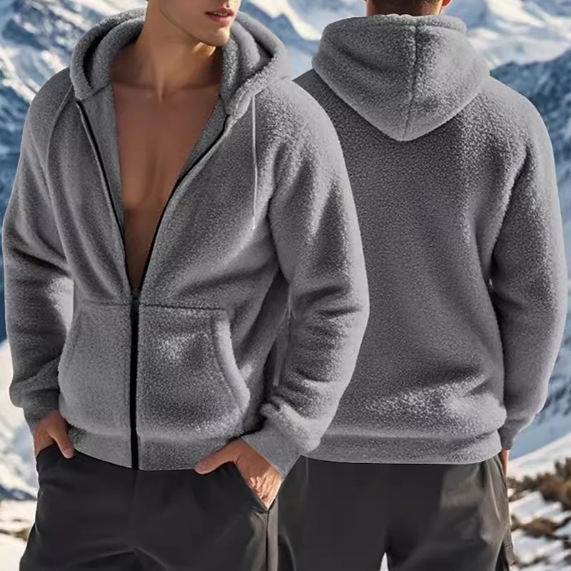 Men's Hoodie Jacket Outdoor Jacket Hiking Fleece Jacket Winter Outdoor Thermal Warm Fleece Lining Fleece Jackets Full Zip Climbing Camping / Hiking / Caving Traveling Black Navy Blue Khaki Grey - Main Image