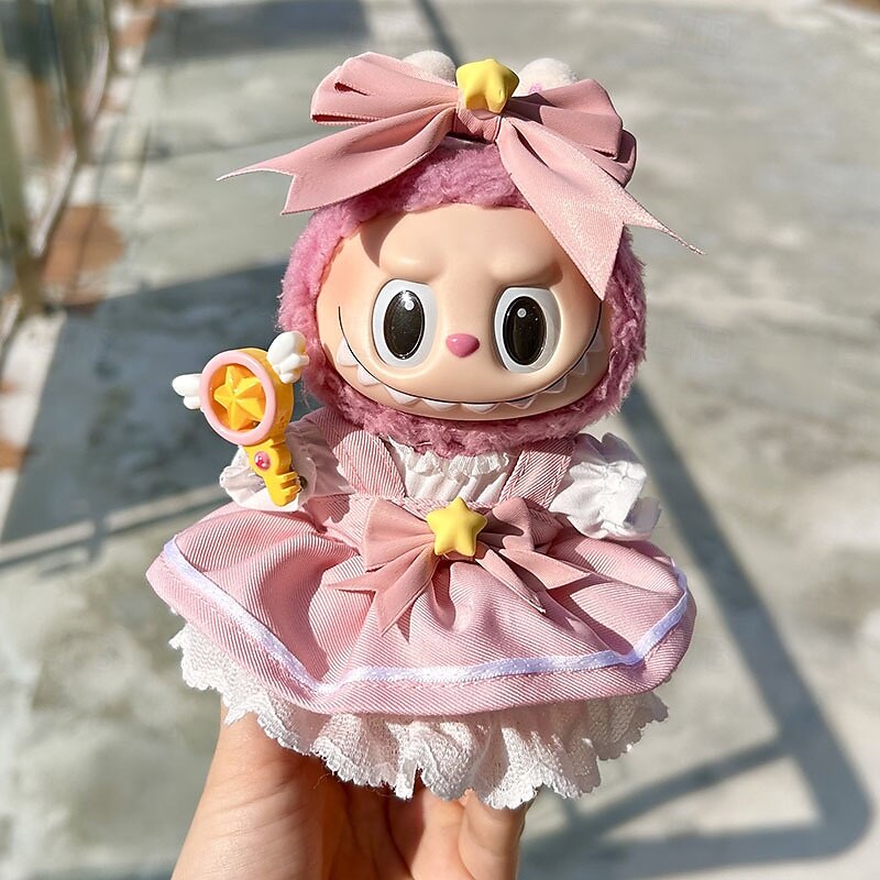 Doll Clothes Suit 7in/17cm Plush Labulabu Doll Clothes Sweet Pink Dress and Headband(WITHOUT Doll)3
