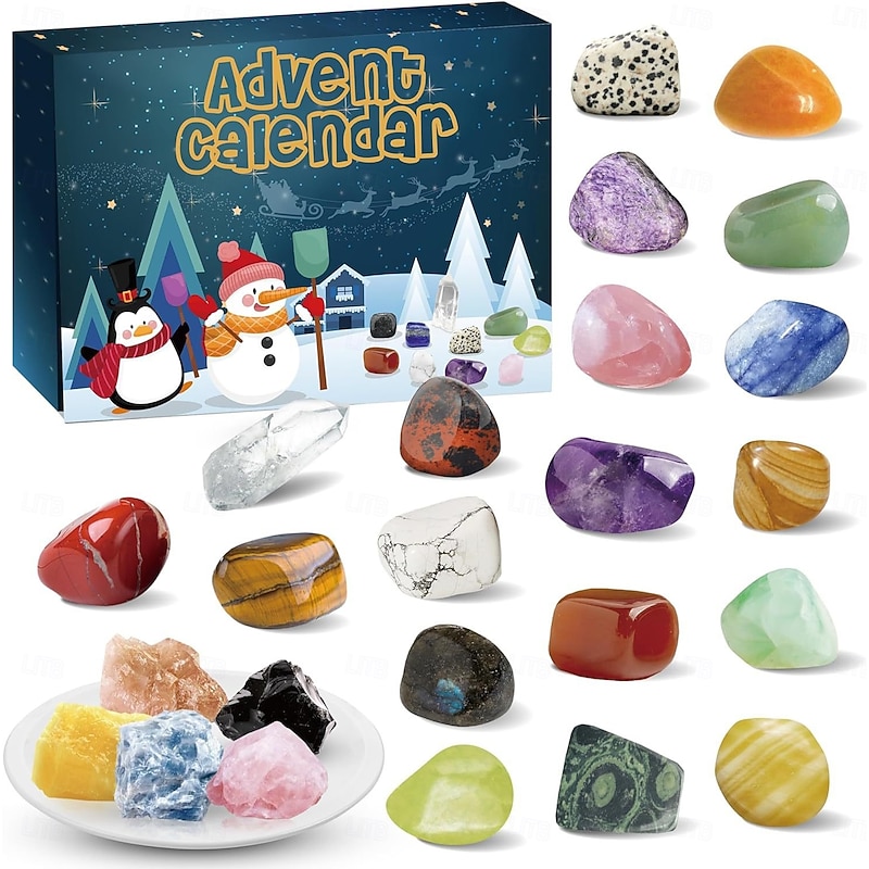 1pc Christmas Gemstone Advent Calendar, 24 Natural Crystal Gemstones Stone, Gemstones To Open Each Day For Learning Collection, Gemstone Christmas Advent Calendar For Girls Boys Geology Enthusiasts, h4