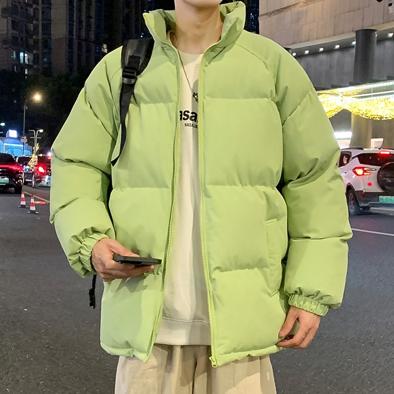 Men's Outdoor Jacket Winter Coat Puffer Jacket Padded Casual Daily Long Winter Solid / Plain Color Casual Lapel Regular Apple Green Black Warm White Dark Gray Jacket3