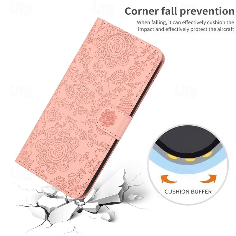 Phone Case For iPhone 17 Pro Max 17 Air 16 15 14 Pro Max Plus 13 12 11 Pro Max Mini Wallet Case with Wrist Strap Kickstand Warm Flower Floral TPU PU Leather2