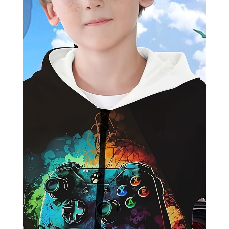 Boys 3D Graphic Game Hoodie Coat Outerwear Long Sleeve Spring Fall Fashion Streetwear Kids 4-12 Years Hooded Outdoor Casual Daily Regular Fit4
