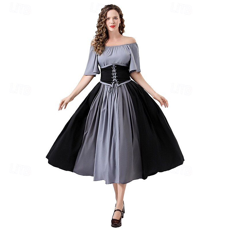 Vintage Inspired Medieval Dress Masquerade Cosplay Patchwork Collarless Fancy Dress Women's Celtic Pirate Fantasy Halloween Casual Daily Party / Cocktail Adults' Dress Legguards All Seasons3