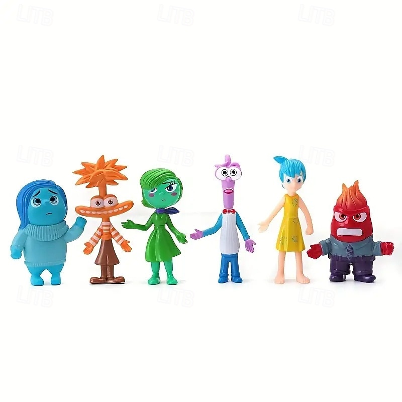 Inside Out Movie 6-Piece PVC Figure Set - Collector's Articulated Joy Fear Anger Sadness Character Statues for Display & Party Decor - Ideal for Teens 14+4