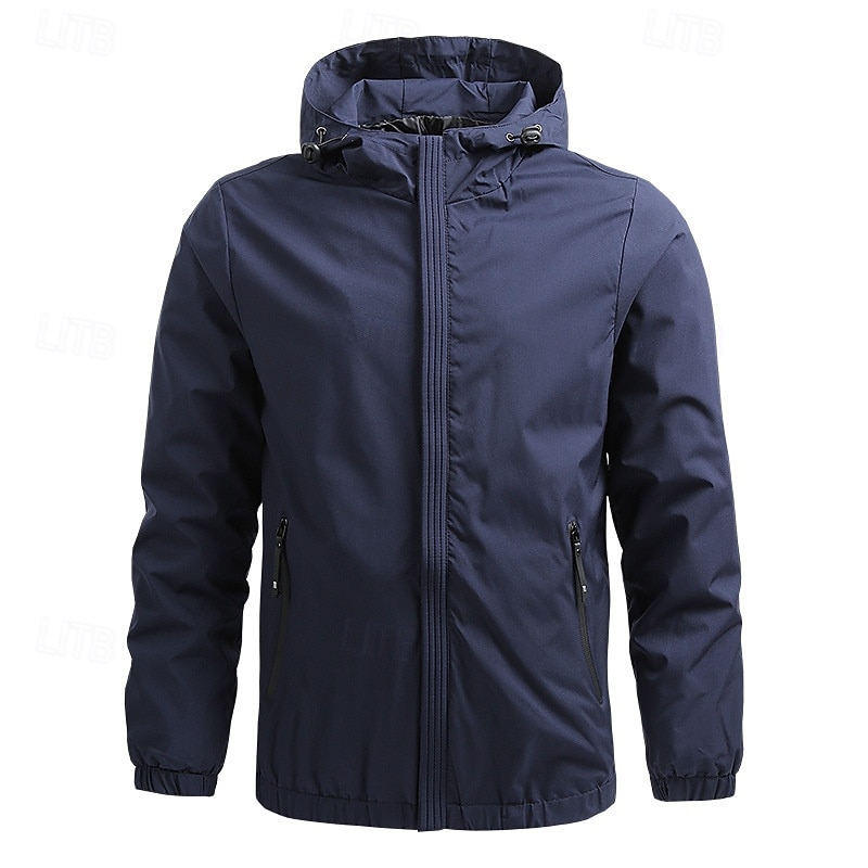 Men's Lightweight Jacket Running Jacket Sport Coat Hiking Jacket Sports Outdoor Camping & Hiking Waterproof Windbreaker Zipper Pocket Spring &  Fall Solid Color Active Hooded Regular Black White Navy2