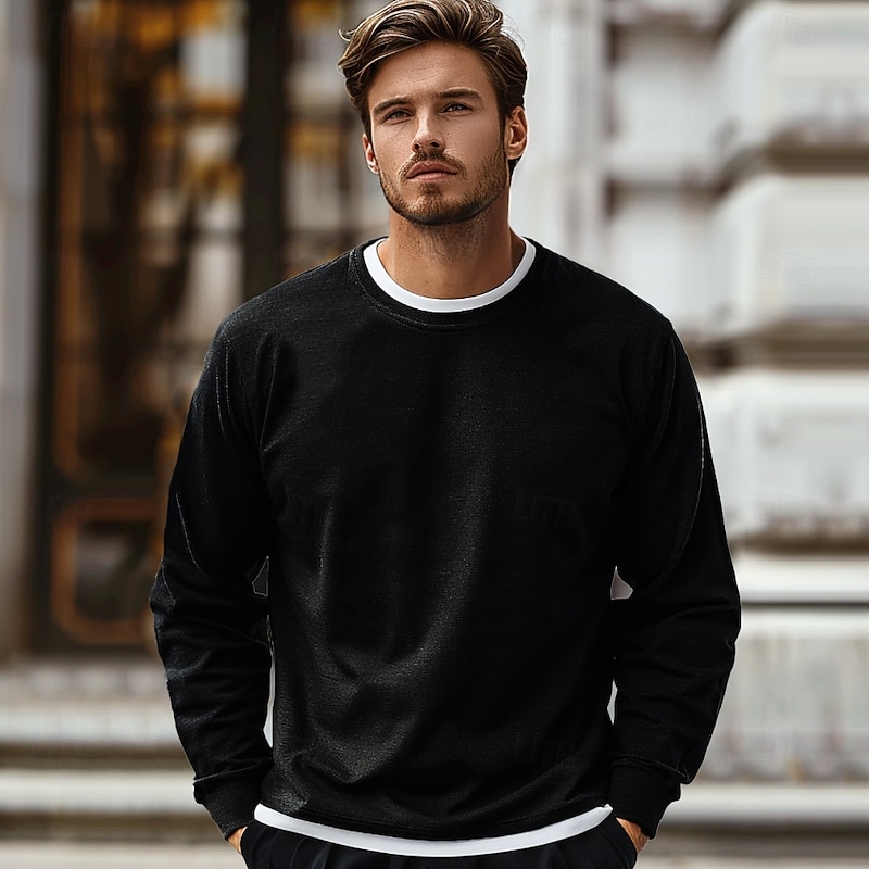 Men's Sweatshirt Black Crew Neck Plain Casual Daily Sports non-printing Basic Workout Athletic Fall Winter Clothing Apparel Hoodies Sweatshirts  Long Sleeve