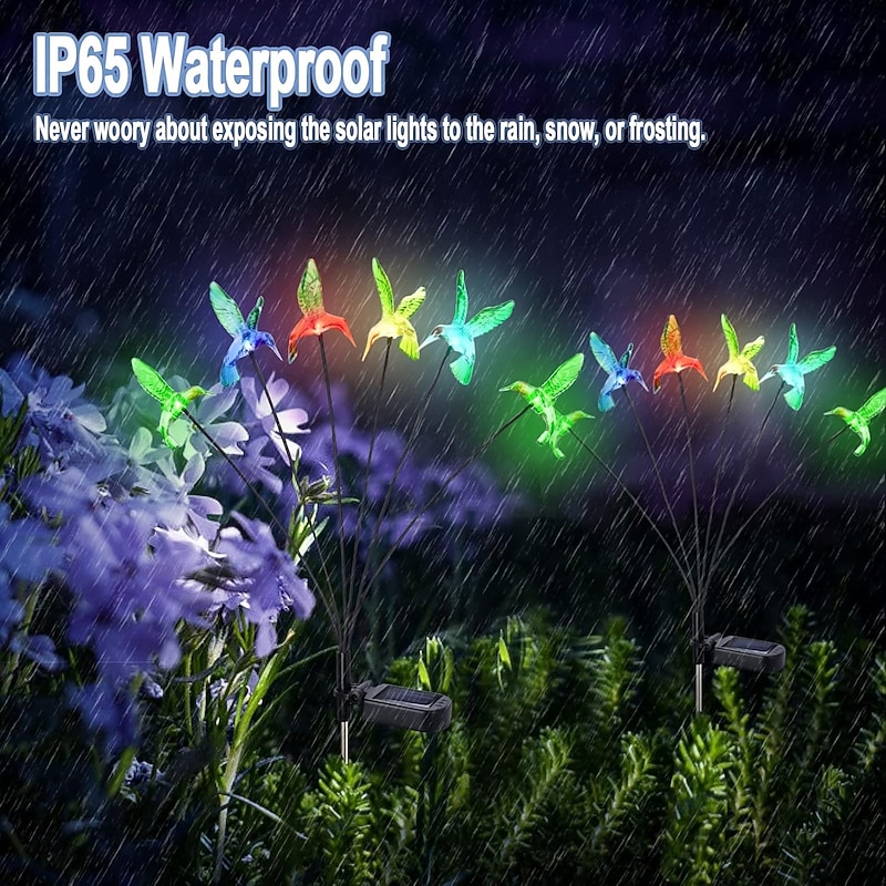 Solar Hummingbird Lawn Lights 6LED Swaying Firefly Lights Outdoor Waterproof Garden Lights Dragonfly Butterfly Yard light Christmas Wedding Holiday Party Park Patio Pathway Landscape Decoration 1/2PCS