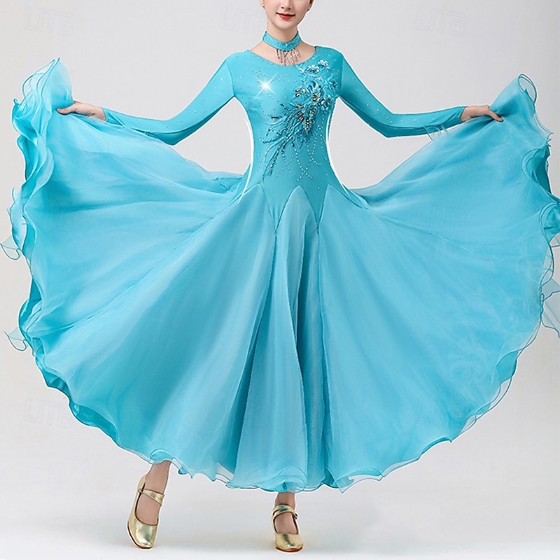 Women's Ballroom Dance Competition Dress Modern Dance Long Sleeves Performance Tango Waltz Dance Outfit