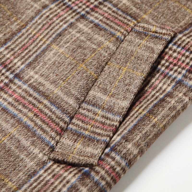 Men's Wool Coat Overcoat Trench Coat Long Trench Coat Daily Vacation Fall & Winter Polyester Thermal Warm Windproof Outerwear Clothing Apparel Fashion Classic Plaid Pocket Lapel Single Breasted4