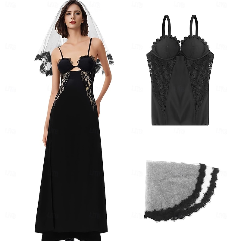 Ghost Bride Lydia Deetz Halloween Dress Headpiece Beetlejuice Cosplay Costume Adults' Women's Carnival Masquerade Party / Evening Easy Halloween Costumes Dress Up