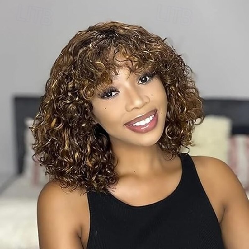 Synthetic Wig Curly With Bangs Wig Short Black Burgundy Brown Synthetic Hair Women's Cosplay Soft Party Black Brown Burgundy3