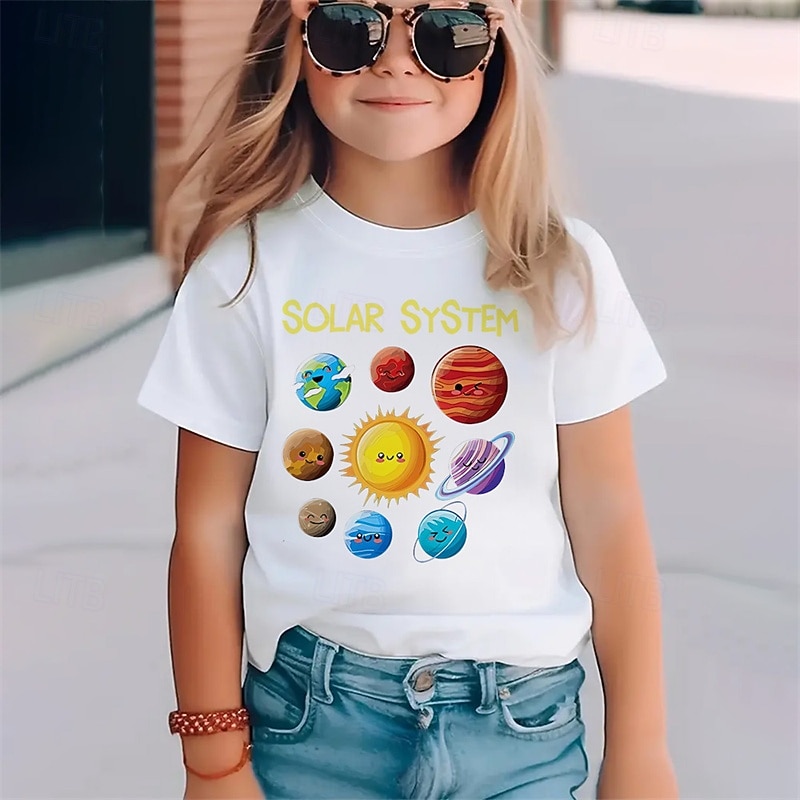 100% Cotton Kids Girls' Black White Graphic Sky / Galaxy T shirt Tee Crew Neck Short Sleeve Outdoor Daily Vacation Classic Casual Print Summer