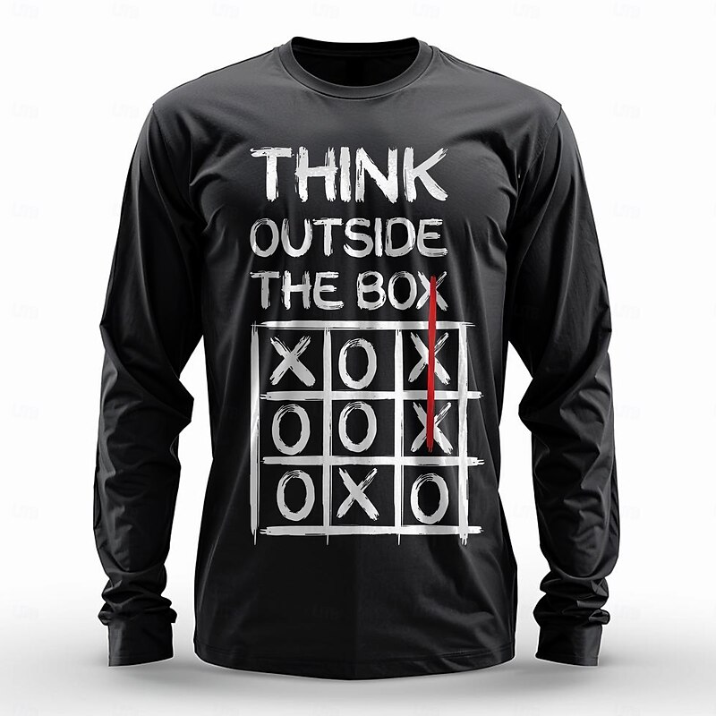 Men's Long Sleeve Graphic T-Shirt - Think Outside The Box Tic Tac Toe Funny Pun Design