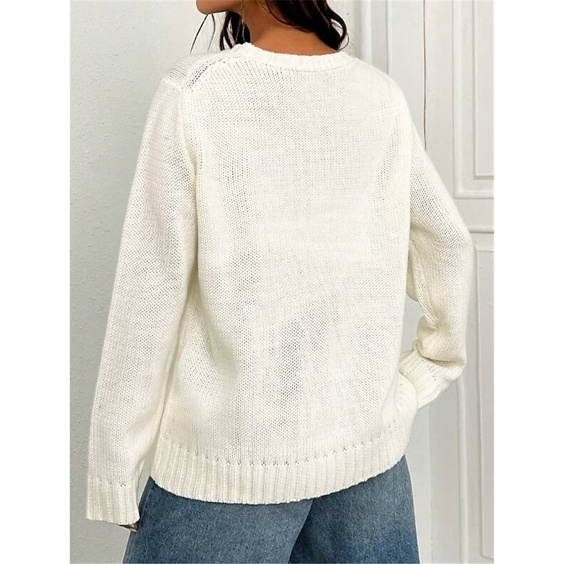 Women's Sweater Daily Stylish Casual Graphic Crew Neck Crewneck Long Sleeve Regular Tops Knit Going out Black White Fall Winter2