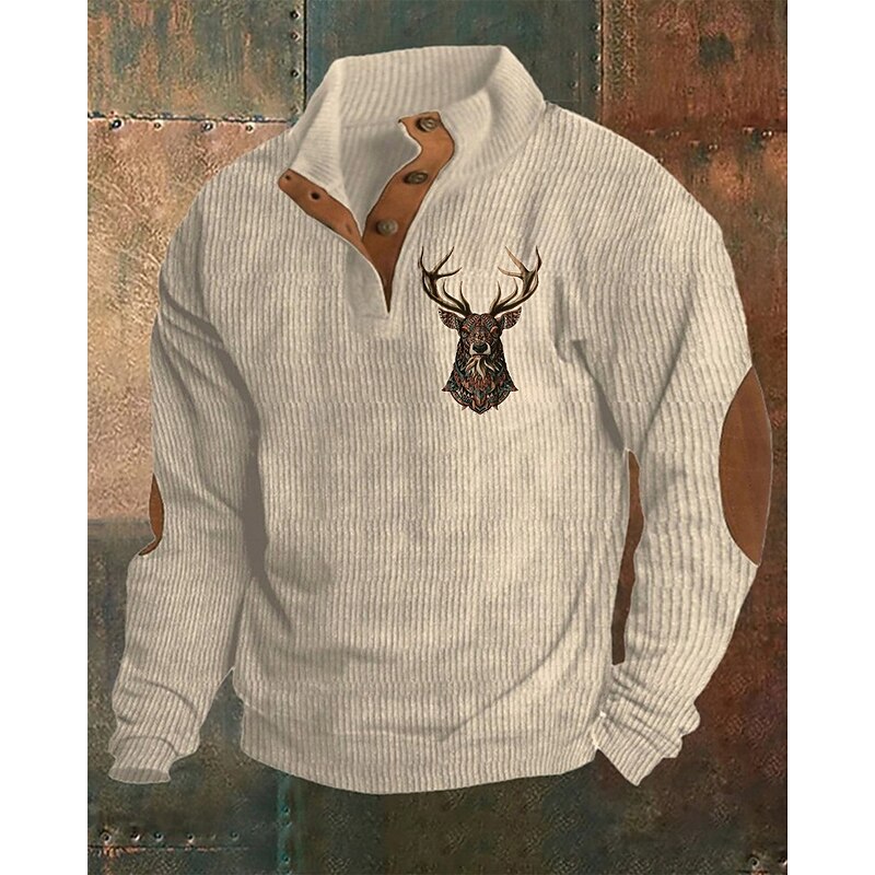 Men's Sweatshirt Black Army Green Khaki Gray Standing Collar Graphic Print Patchwork Daily Holiday Going out Polyester Corduroy Streetwear Casual Bavarian Fall Winter Clothing Apparel Hoodies