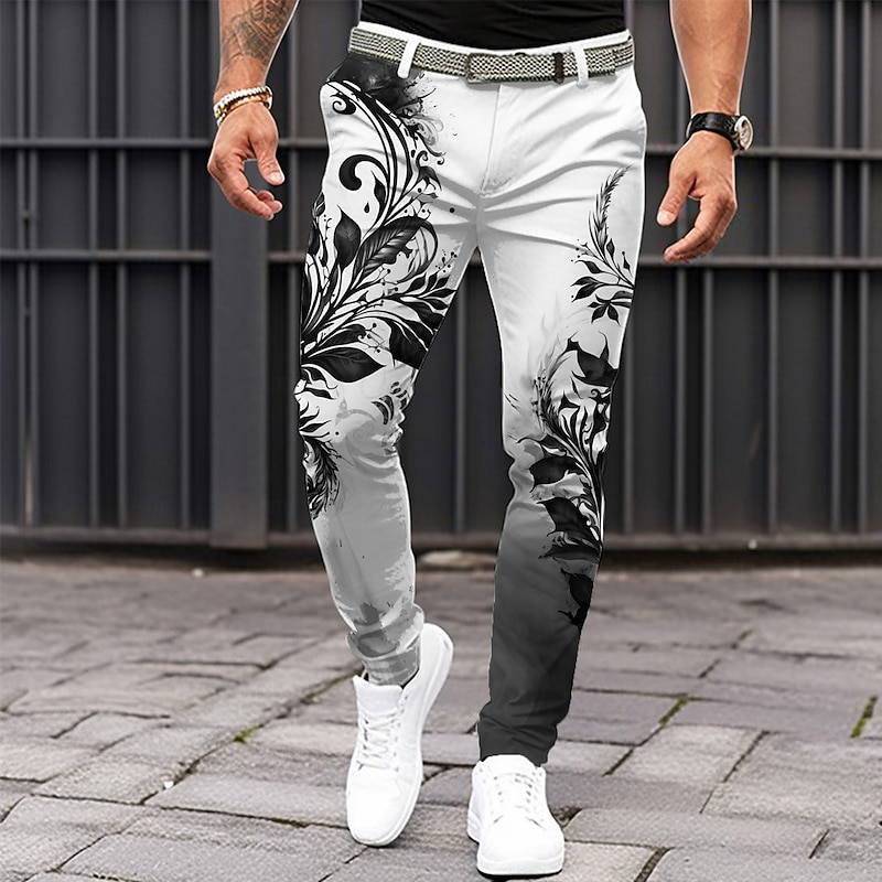 Men's Plant Dress Pants Mid Waist Casual Home Dailywear Zipper Pocket Summer Spring Fall 3D Print Black Dark Red Blue2