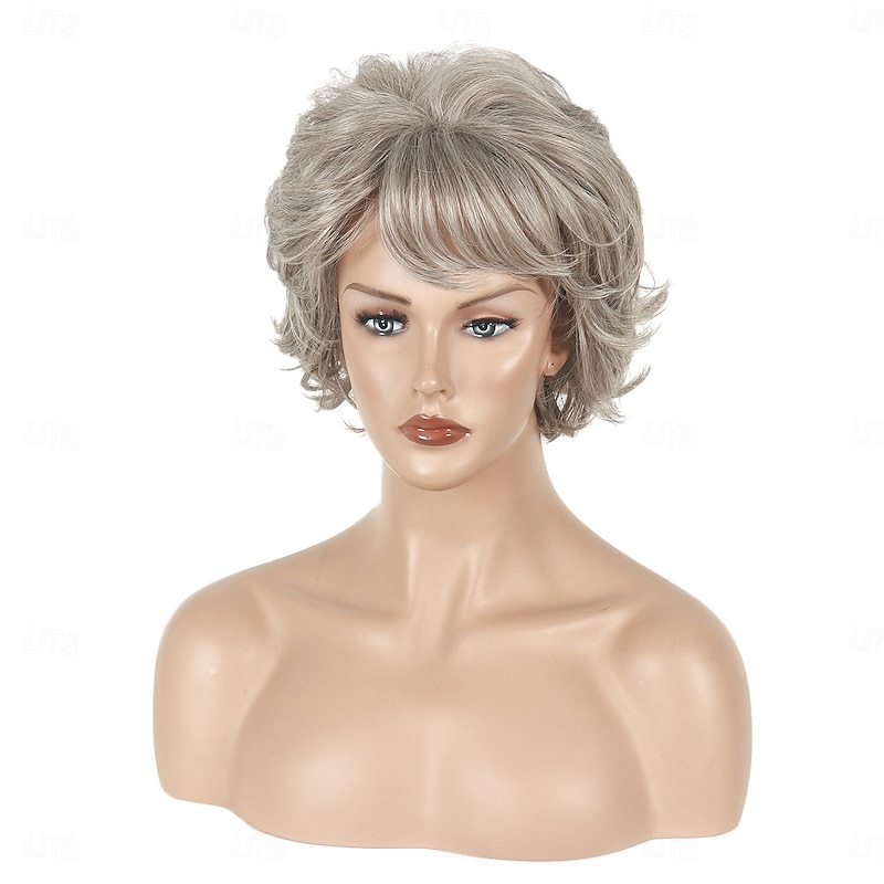 Synthetic Wig Curly Asymmetrical Wig Short Grey Synthetic Hair Women's Fashionable Design Soft Natural Gray3