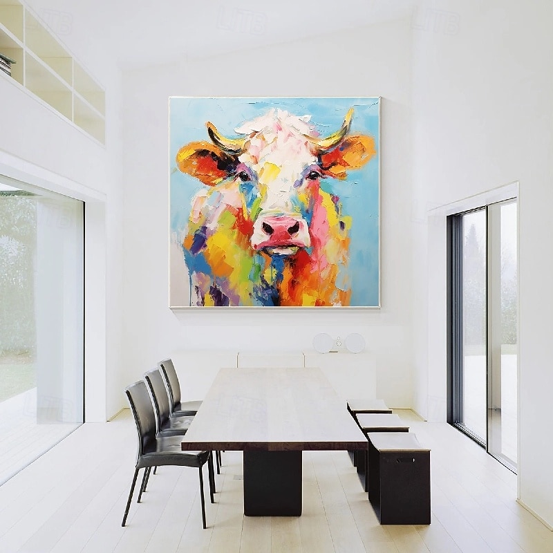 Cow Animals oil painting 100% Hand Painted Textured cow Painting Abstract colorful animal Oil Painting Wall Decoration cow painting for Living Room Office  decoration Wall artwork2