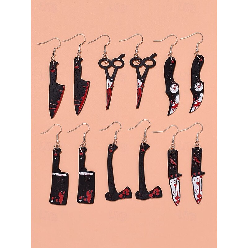 Halloween Knife Earrings with Blood Splatter Design – Scary Costume Jewelry for Women's Horror Themed Parties4