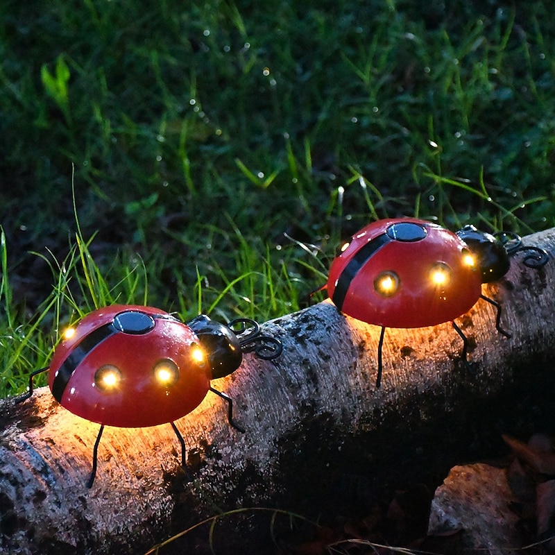 Solar Iron Ladybug Decorative Light, Creative Seven Star Design Outdoor Garden Simulation Animal Wall Hanging Courtyard Light for Patio Decorations 1pc4
