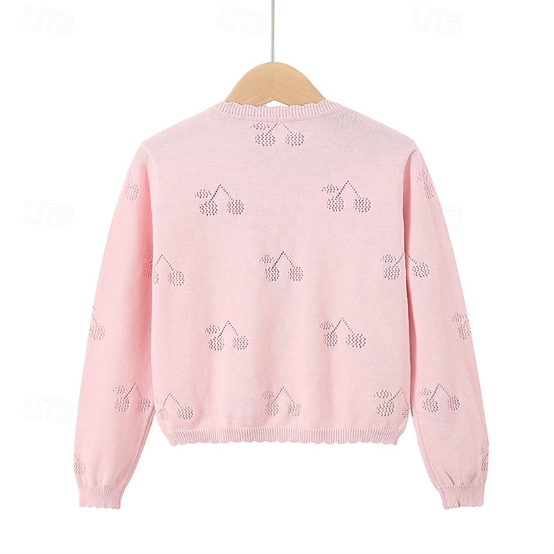 Kids Girls' Cardigan Solid Color School Long Sleeve Daily 4 years+ Fall White Yellow Pink2