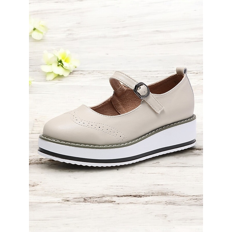 Women's Red Mary Jane Platform Shoes with Brogue Detailing and Buckle Strap – Vintage Style Casual Footwear for Daily Wear 10