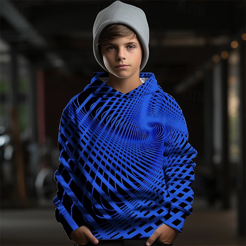 Boys 3D Graphic Geometric Hoodie Long Sleeve Spring Fall Fashion Streetwear Kids 4-12 Years Hooded Outdoor Casual Daily Regular Fit