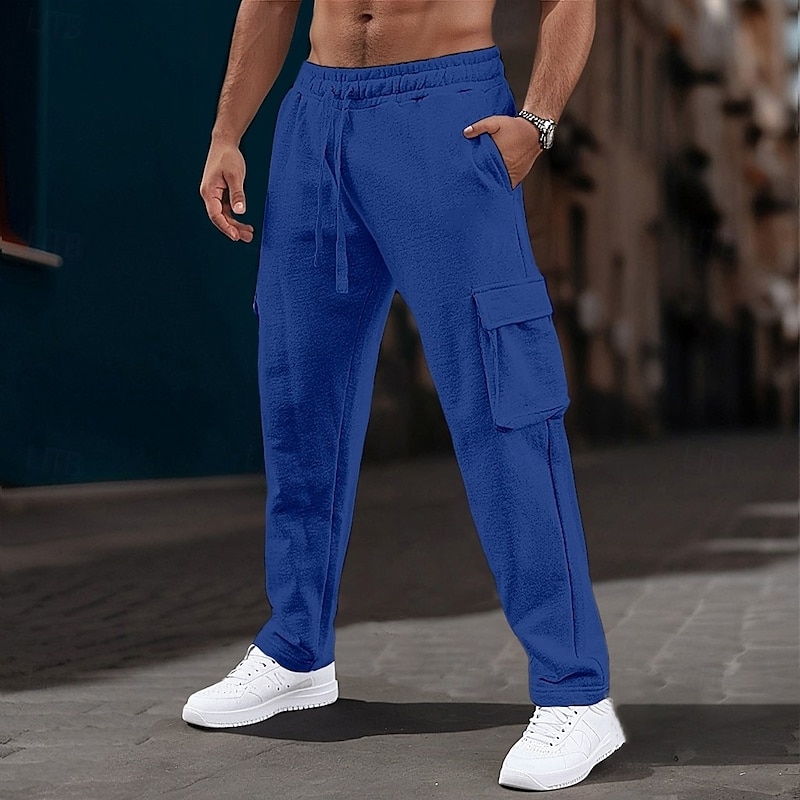 Men's Sweatpants Joggers Trousers Cargo Sweatpants Drawstring Elastic Waist Multi Pocket Plain Comfort Breathable Full Length Casual Daily Holiday Sports Fashion Black Blue Stretchy2