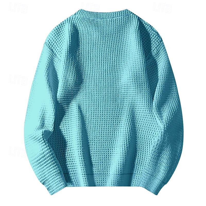 Men's Sweater Waffle Knit Tee Tee Top Long Sleeve Shirt Long Sleeve Crew Neck Spring &  Fall Cross-Seasons Solid Color Vacation Daily Casual Classic Style Outdoor Street Causal Light Blue Apricot Gray4