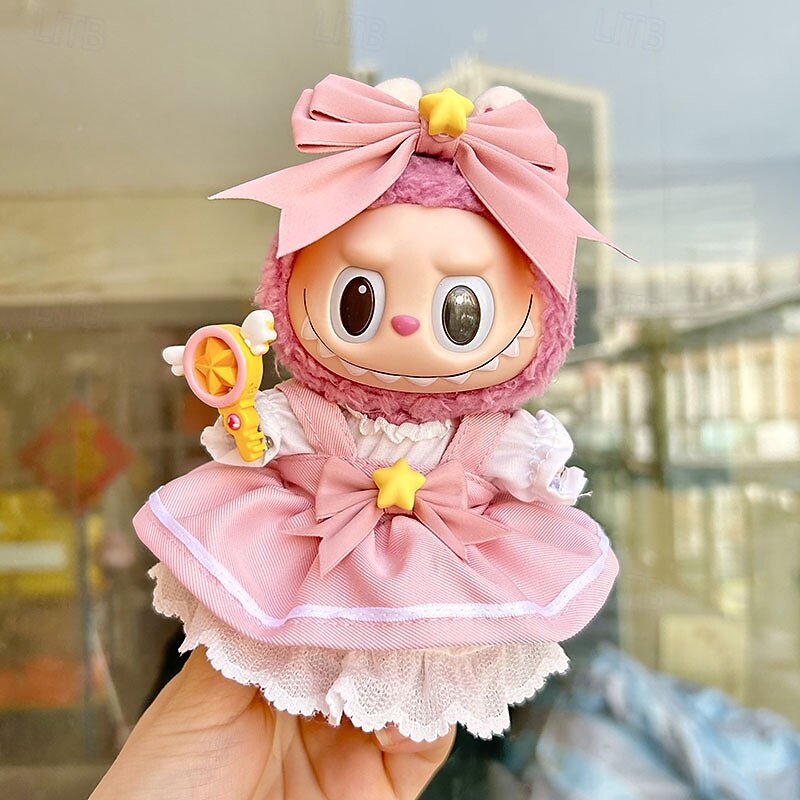 Doll Clothes Suit 7in/17cm Plush Labulabu Doll Clothes Sweet Pink Dress and Headband(WITHOUT Doll)2
