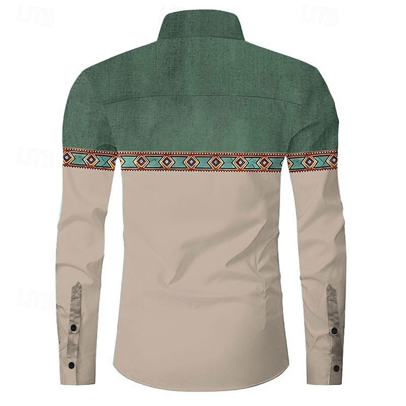 Men's Cowboy Western Shirt Button Up Shirt Cowboy Shirt Long Sleeve Casual Western Style Formal Daily Holiday Fall Winter Spring & Summer Turndown Collared Shirts Button Up Pocket 3D Print Dark Green2